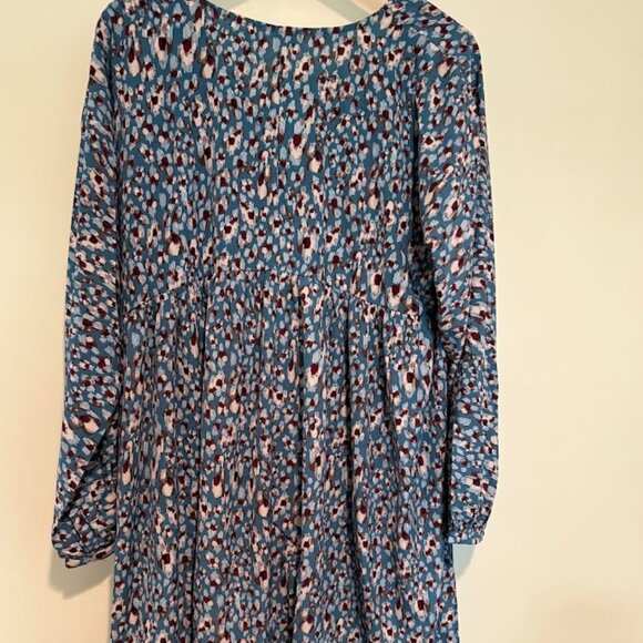 Umgee Teal Mix Long Sleeve Babydoll Dress, Size Large - Picture 4 of 9